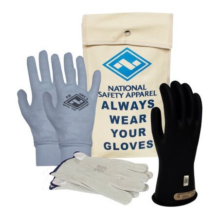 National Safety Apparel ArcGuard Class 0 ArcGuard Rubber Voltage Glove Premium Kit, Black, Size 10, KITGC0B10AG KITGC0B10AG